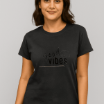 Single girl wearing Touch Sustainable black printed round neck T-shirt, casual and comfortable cotton wear for everyday use